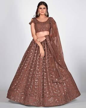 women embroidered flared lehenga choli set with dupatta