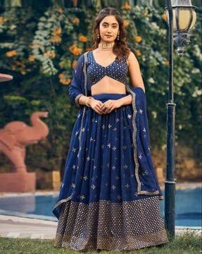 women embroidered flared lehenga choli set with dupatta