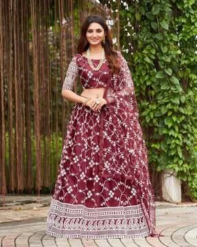 women embroidered flared lehenga choli set with dupatta