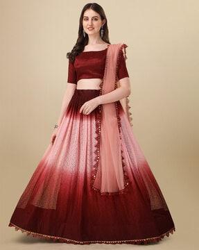 women embroidered flared lehenga choli set with dupatta