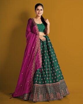 women embroidered flared lehenga choli set