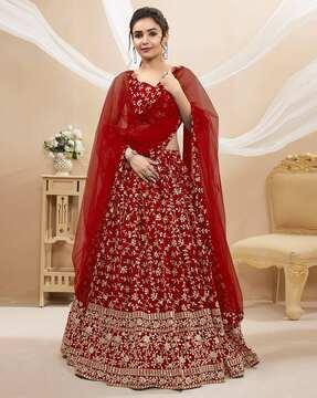 women embroidered flared lehenga choli set