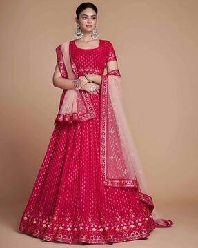 women embroidered flared lehenga choli set