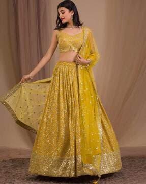 women embroidered flared lehenga choli set