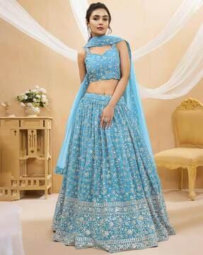 women embroidered flared lehenga choli set