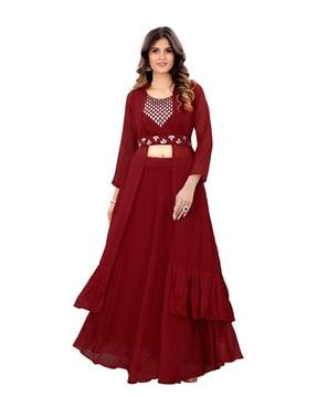 women embroidered flared lehenga choli set