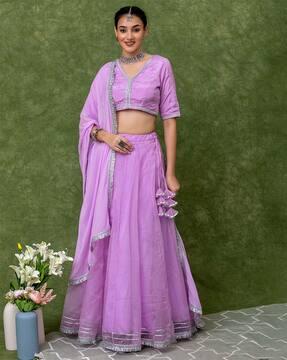 women embroidered flared lehenga choli set