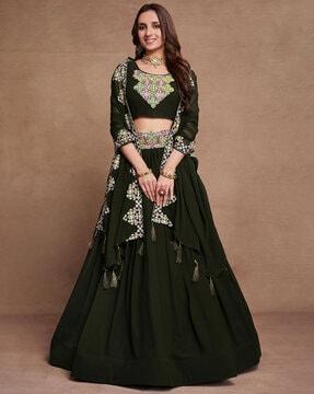 women embroidered flared lehenga choli set