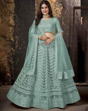 women embroidered flared lehenga with choli & dupatta