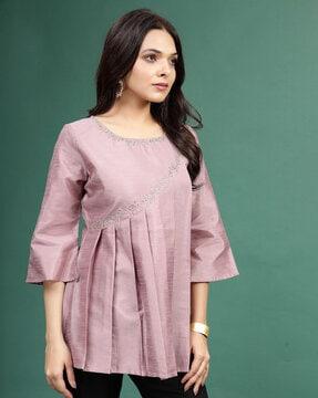 women embroidered flared tunic