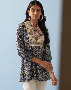 women embroidered floral print tunic