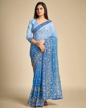 women embroidered georgette saree