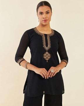 women embroidered georgette straight tunic