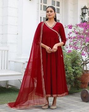 women embroidered gown dress with dupatta