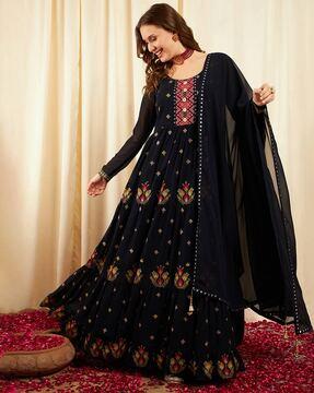 women embroidered gown with dupatta