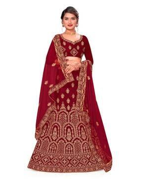 women embroidered kalidar lehenga choli set with dupatta