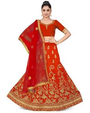 women embroidered kalidar lehenga choli set with dupatta