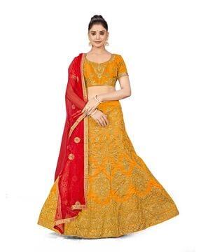 women embroidered kalidar lehenga choli set with dupatta