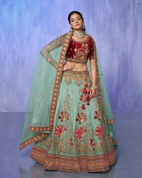 women embroidered kalidar lehenga choli set