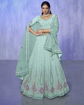 women embroidered kalidar lehenga choli set