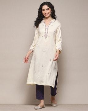 women embroidered kurta kurta with insert pocket