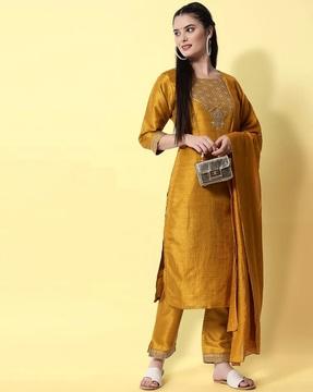 women embroidered kurta pants & dupatta set