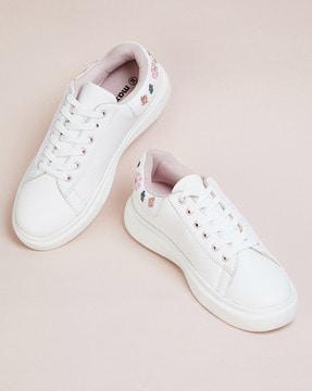 women embroidered lace-up sneakers