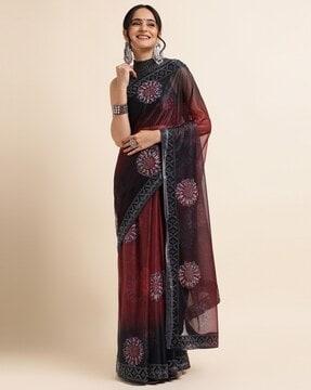 women embroidered lycra saree