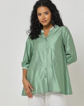 women embroidered mandarin-collar tunic