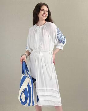 women embroidered midi a-line dress