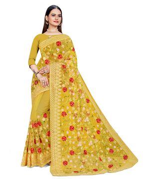 women embroidered net saree with border