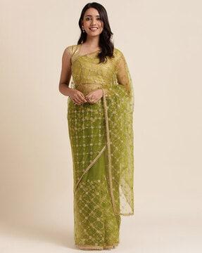 women embroidered net saree