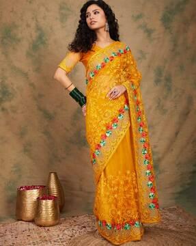 women embroidered net saree