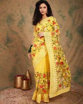 women embroidered net saree