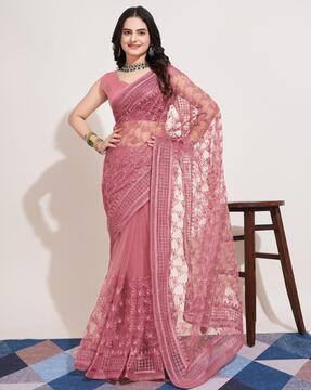 women embroidered net saree