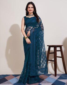 women embroidered net saree