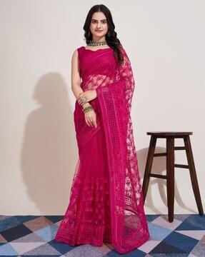 women embroidered net saree