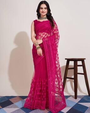 women embroidered net saree