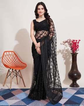 women embroidered net saree