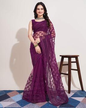 women embroidered net saree