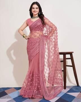 women embroidered net saree