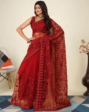 women embroidered net saree