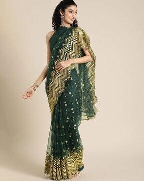 women embroidered net saree