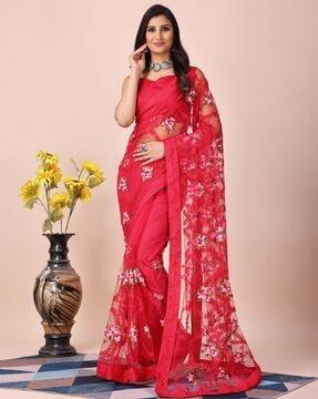 women embroidered net saree