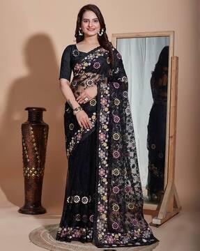 women embroidered net saree