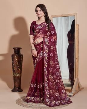 women embroidered net saree