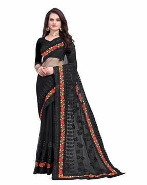 women embroidered net saree