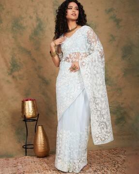 women embroidered net saree
