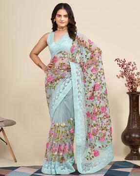 women embroidered net saree