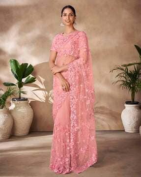 women embroidered net saree